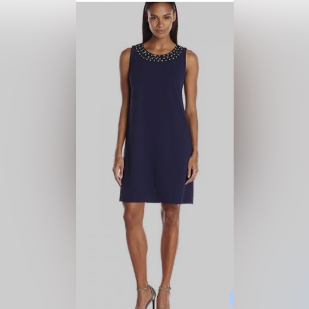 Ronni Nicole Navy Dress with Embellished Neckline